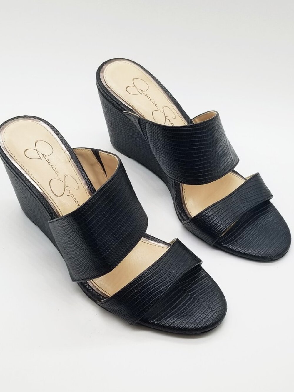 Jessica Simpson Cayren Black Double Strap Wedge Slide Sandal Women's 7M Slip On - Picture 15 of 15
